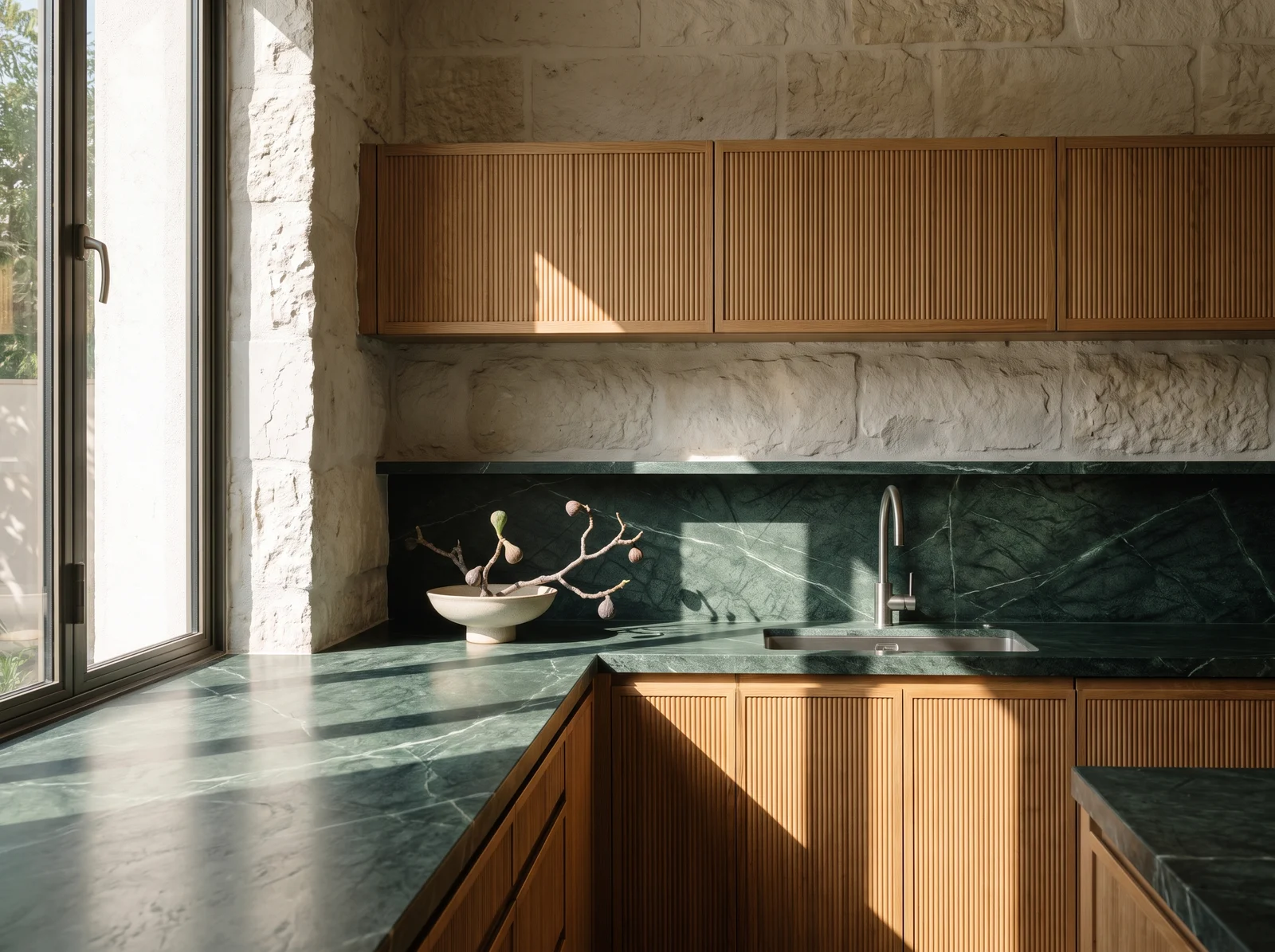 Natural stone kitchen counter and sink